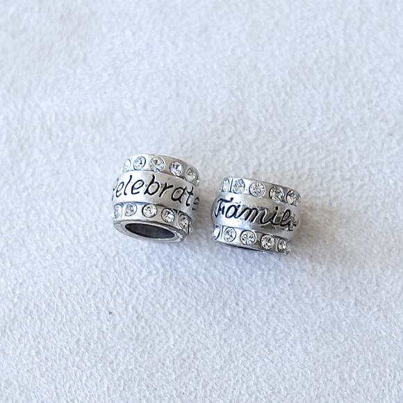 Brighton 3 PC Spacer Beads Charms Silver Plated Flower Celebrate Family Set Lot - Picture 3 of 5